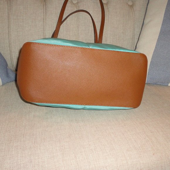 MICHAEL KORS Turquoise Canvas & Leather Shoulder Purse Handbag - Picture 5 of 8